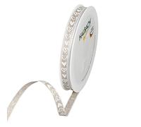 Halbach Seidenbänder Printed Linen Ribbon Hearts with Wired Edge, Width 10 mm, Length 15 m, Gift Ribbon for Mother's Day, Confirmation or Communion DIY Decorative Ribbon, Colour: Natural/White