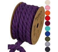 Halbach Seidenbänder Recycled Cotton Cord, Width: 10 mm/Length 4 Metres, Sustainable Cotton Yarn for Macrame, Natural Cord for Crafts, Colour: Purple