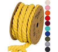 Halbach Seidenbänder Recycled Cotton Cord, Width: 10 mm/Length 4 Metres, Sustainable Cotton Yarn for Macrame, Natural Cord for Crafts, Colour: Honey Yellow