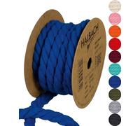 Halbach Seidenbänder Recycled Cotton Cord, Width: 10 mm/Length 4 Metres, Sustainable Cotton Yarn for Macrame, Natural Cord for Crafts, Colour: Blue