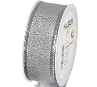 Halbach Seidenbänder Silver Gift Ribbon - Made in Germany - with Malleable Wired Edges | 40 mm x 25 m | Elegant Golden Ribbon for Wedding or Christmas