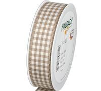 Halbach Seidenbänder Vicky Chequered Ribbon 25 mm x 25 m, Colour: Linen