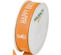 Halbach Silk Ribbons Gift Ribbon Happy Birthday | Width 25 mm Length 18 m | Orange/White Polyester/Leinen