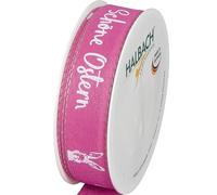 Halbach Silk Ribbons Print Ribbon Easter | 25 mm x 18 m | Decorative Ribbon for Easter Lettering Schöne Ostern | Linen Ribbon for Easter Gifts | Colour: Pink/White