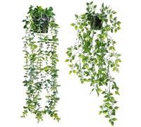 Halbur Artificial Hanging Plants, 2 PCS Artificial Plants like Real, Artificial Hanging Plants with Pots, Eucalyptus Decoration, Mandala Vine for Indoor and Outdoor 56 and 80 cm