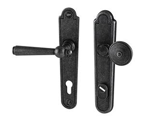 HALCÖ Kaltenbach Interchange Set Door Handle and Door Knob on Door Plate PZ 88 Antique Left with Core Pull Protection Galvanised Iron Black Passivated
