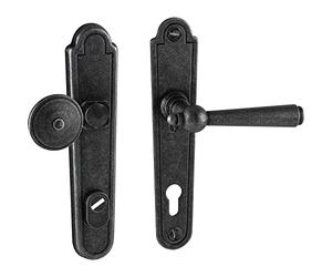 HALCÖ Kaltenbach Interchange Set Door Handle and Door Knob on Door Plate PZ 88 Antique Right with Core Pull Protection Galvanised Iron Black Passivated