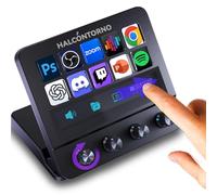 HALCONTORNO Stream Dock - Mirabox Steamdeck for PC Mac, Wired Streaming Controller for Content Creators Gamers, Programmable Macro Keyboard, Volume Control, 10 Macro Keys, (N4E with Screen & Knobs)
