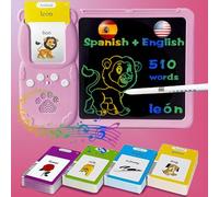 HALCONTORNO Writing Drawing Tablet with Talking Spanish Flash Cards - Pink