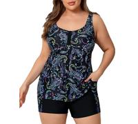Halcurt Tankini Large Size Women's Swimwear Set with Bra Two Piece Swimsuit Tankini Top with Swimming Shorts 1X-4X, Black/Paisley, 4XL Plus Size