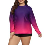 Halcurt UV Shirt Women's Plus Size Rash Guard Long Sleeve UPF 50+ Sun Protection Swimming Shirt UV Swimming Shirt Quick Drying Swimwear 1X-4X, Ombre Purple Red, 3XL Plus