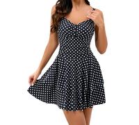 Halcurt Womens One Piece Swimsuit Ruched Tummy Control Swimdress Ruffle Bathing Suit Skirt with Hipster, Polka Dot (1 Piece), Large
