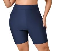 Halcurt Women's Plus Size High Waisted Swim Board Short with Pocket Built in Brief Swimsuit Bottoms, Navy, 1x