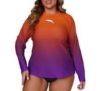 Halcurt Women's Plus Size Long Sleeve Rash Guard Shirts Swim Top UPF50+ Sun Protection Loose Fit Quick Dry Swimsuit, Ombre Orange Hot Pink, 2X