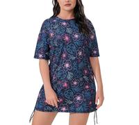 Halcurt Women's Plus Size Short Sleeve Rash Guard Ruched Side Drawstring Adjustable Swim Shirt UPF50 Quick Dry Swimsuit Top