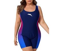 Halcurt Women's Swimsuit Large Sizes Tummy Control Sports One Piece Swimsuits U Neck Swimsuit Swimwear Swimsuit 1X-4X, Navy/Ombre Red Purple, 3XL Plus
