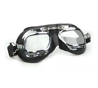 Halcyon Mark 410 Motorcycle and Classic Car Goggles with Real Leather and Solid Brass Chrome Frames - Made In England (Black Leather)