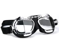 Halcyon Mark 9 Deluxe Chrome Motorcycle Goggles with Brass Frames - PVC Facemask (Black PVC Facemask, Standard)