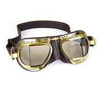 Halcyon Motorcycle Steampunk Edition Goggles/Highly Polished Brass Frames For Open Faced Helmets (Real Leather Facemask)