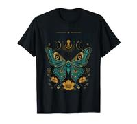 Halcyon Side Luna Moth Teal Crescent Moon Floral Celestial T-Shirt