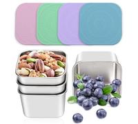 Haldane 4-Pack 6oz Stainless Steel Snack Containers for Kids Toddlers, Leak-Proof Bento Boxes with BPA-Free Silicone Lids, Reusable Food Storage Lunch Boxes for Daycare School Travel Picnic
