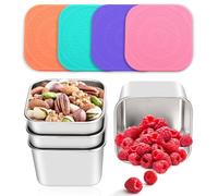 Haldane 4-Pack Kids Snack Containers 6oz | 304 Stainless Steel, Leak-Proof Silicone Lids | BPA-Free, Stackable for Daycare/School/Toddlers | Easy Open & Dishwasher Safe