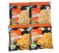 Haldiram-'S Aloo Paratha 400g and Pudina Paratha 360g Combo Delicious Ready to Eat Indian Flatbread Soft Flaky and Flavorful Parathas Authentic Indian Taste Each Pack of 2 (Total Pack of 4)