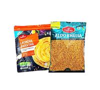 Haldiram's Combo | Lachcha Paratha & Aloo bhujia | Frozen Paratha & Indian Snacks | Multi Layered Whole Wheat Bread & Spicy Potato Noodles|Indian Origin| 360g & 200g|Each Flavor 1 pcs(Total 2pack)