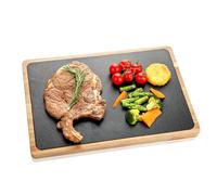 HALE OTEIR Serving Board Made of Acacia Wood with Slate Plate, Perfect as a Grill Board, Steak Board, Grill Accessories for Steak & Burgers, Ideal Gift Choice & Wooden Board Decoration