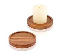 HALE OTEIR Set of 2 Rustic Wooden Pillar Candle Holders - Farmhouse Tea Light Stands for 3 Inch Candles, Wedding & Christmas Table Centerpiece, Small Coffee or Dining Room Decor