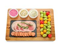 HALE OTEIR Wooden Steak Serving Board with Slate - Acacia Wood Steak Plate, Rustic Cheese & Charcuterie Platter, Perfect for Meat, Cheese, Charcuterie
