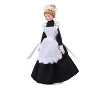 Halearo 1:12 Dollhouse Maid Doll Lifelike Mini Ceramic Model for Dollhouse Decorations Collectible Gift, for 3+ Years Old, White 6.3", Stable Base
