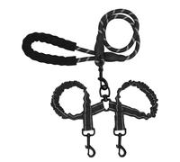 Halearo 2 Dog Leash with 360 Anti Tangling Shock Absorbing Reflective Stitching Thickened Foam Handle for Walking Two Dogs Night Visibility (Black)