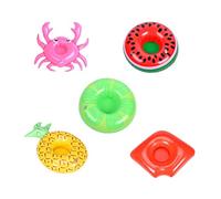 Halearo 5 Pack Inflatable Drink Holders Drink Floaties Floating, Cup Holder for Pool Made of Thick PVC with 5 Fun Shapes Crab Lemon Watermelon Kiss for Pool Beach Bath Tub