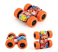 Halearo Inertia Double Side Stunt Car, Fall Resistant Off Road Car for Kids, Durable Plastic Toy in Red, Yellow, Blue, Orange - 7.5x7.5x3cm (Blue)