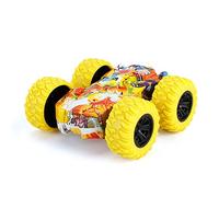 Halearo Inertia Double Side Stunt Car, Fall Resistant Off Road Car for Kids, Durable Plastic Toy in Red, Yellow, Blue, Orange - 7.5x7.5x3cm (Red)