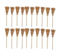 Halearo Mini Witch Broom 10 Pack 5.5 Inch Wooden Straw with White Rope Decoration for Halloween Party Decorations