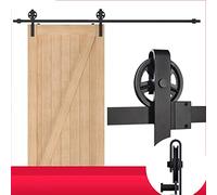 Halearo Slide Door Rail Kit for Heavy Duty Black Sliding Barn Doors Easy Installation for Storage and Laundry Rooms (2m Large Wheel Single)