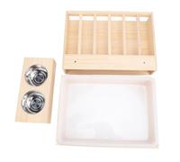 Halearo Wooden Feeder Rack Deeper Bowls Bunny Feeding Manger for Chinchillas Hamster, Solid Wood Stainless Steel Bowls 15.75x3.39x11.02in