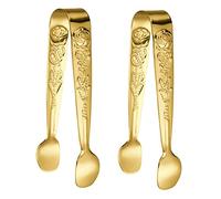 Haletia 2Pack Sugar Tongs with Embossed Rose Flower,Stainless Steel Small Ice Tongs for Bar, Sweet Tongs for Ice Cube Tongs (Gold)