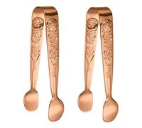 Haletia 2Pack Sugar Tongs with Embossed Rose Flower,Stainless Steel Small Ice Tongs for Bar, Sweet Tongs for Ice Cube Tongs (Rose Gold)