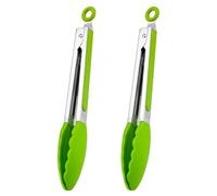 Haletia 2Pc Silicone Locking Tongs,Food Clip Buffet Clamp,Stainless Steel Kitchen Food Tong with Non-Slip Silicone Tips and Grip, Cooking Tongs for Cooking, Baking and BBQ (Green)