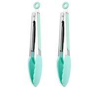 Haletia 2Pc Silicone Locking Tongs,Food Clip Buffet Clamp,Stainless Steel Kitchen Food Tong with Non-Slip Silicone Tips and Grip, Cooking Tongs for Cooking, Baking and BBQ (Light Green)