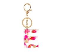 Haletia Letter Keyring,A-Z Alphabet Pendant Keychain with Rose Petal Gold Foil,Women Purse Charms Car Key Ring Gift (E)