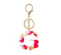 Haletia Letter Keyring,A-Z Alphabet Pendant Keychain with Rose Petal Gold Foil,Women Purse Charms Car Key Ring Gift (G)