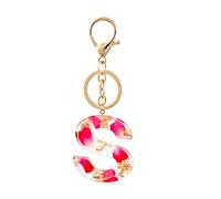 Haletia Letter Keyring,A-Z Alphabet Pendant Keychain with Rose Petal Gold Foil,Women Purse Charms Car Key Ring Gift (S)