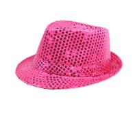 Haletia Sequin Fedora Trilby Hats Gangster Sequins Jazz Cap Magician Performance hat Fancy Dress Costume hat for Party Men and Women (Rose red)