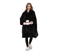 Haletia USB Electric Heated Hoodie Blanket Oversized Ultra Soft Warm Sherpa Lined Fleece Throw Hoodie Blanket Wearable for Women and Men (Black)