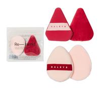 HALEYS Dual-Sided Powder Puff 2 Pack, 2 Full Size plush and sponge sides, Reversible Elastic Bands, Streak-Free, Easy Blending, 2 Shapes for Powder, Liquids, Creams, Washable & Reusable, Cruelty-Free