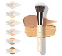 HALEYS Kabuki Makeup Brush + GWP Skin Tint Mini, VEGAN+CRUELTY-FREE, Sustainable Wood, Vegan Bristles for Airbrushed Finish, For Creams, Liquids, Powder, Streak-free, Perfect Blending, Buffs, Blurs